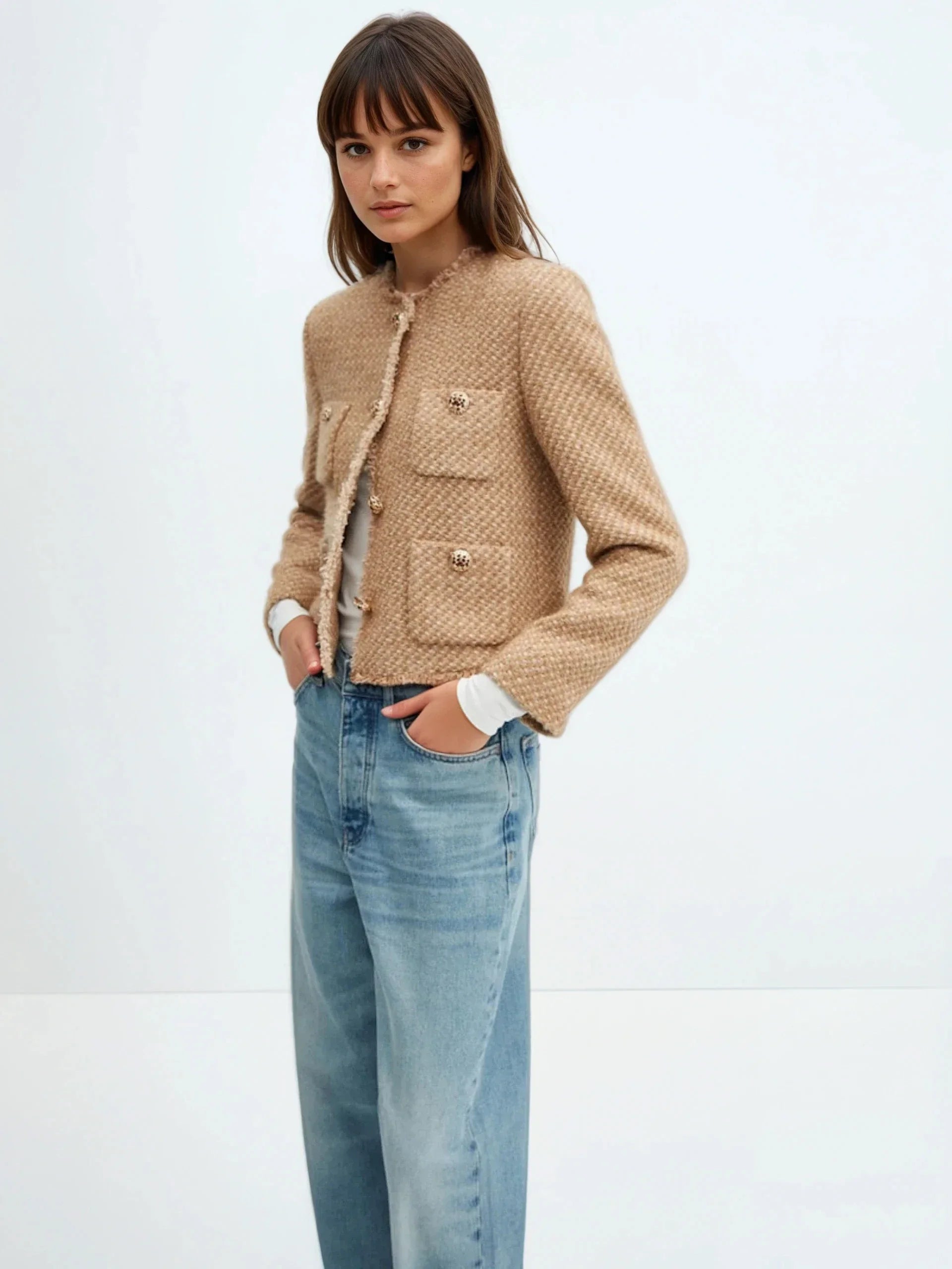 Round Neck Single-breasted Long Sleeve Woolen Coat - LA FEMME WANDERER