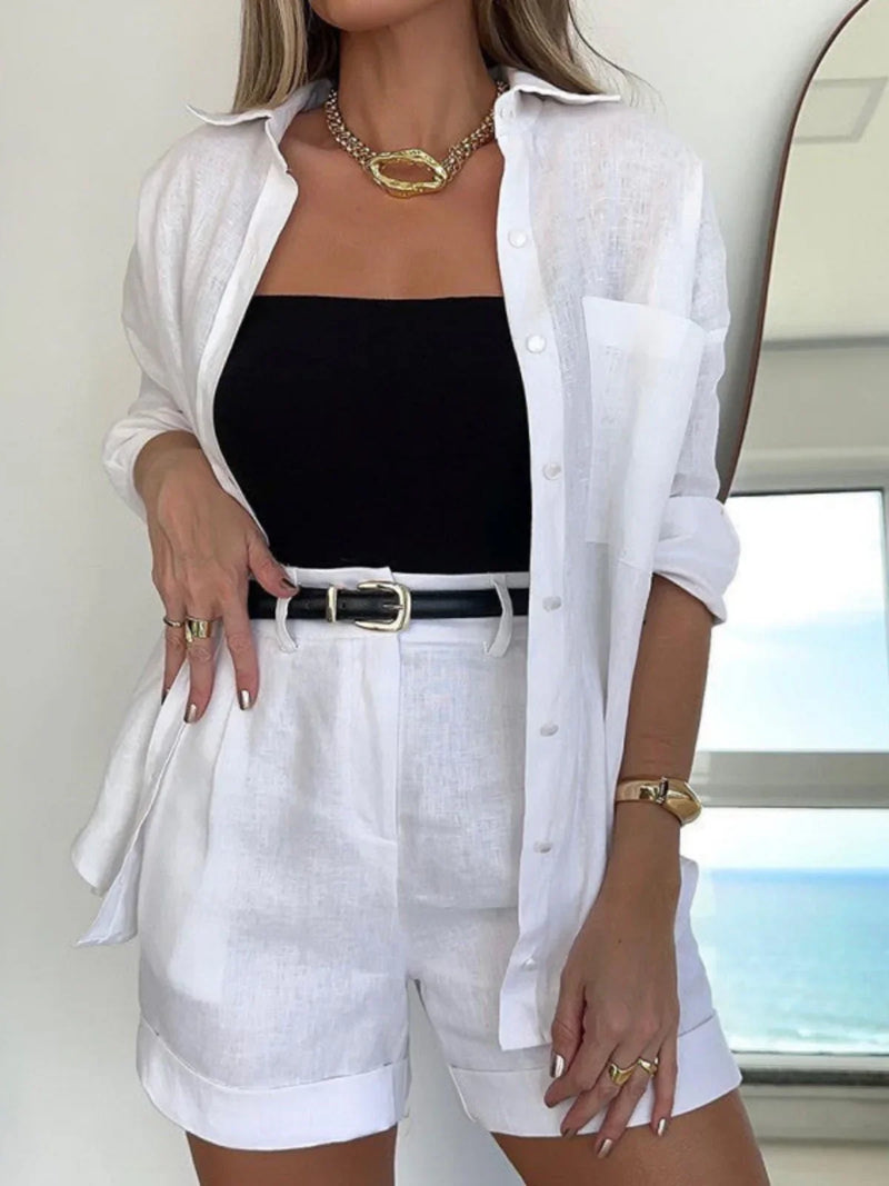 Codzienna elegancja: szorty i koszula pasujące do garnituru