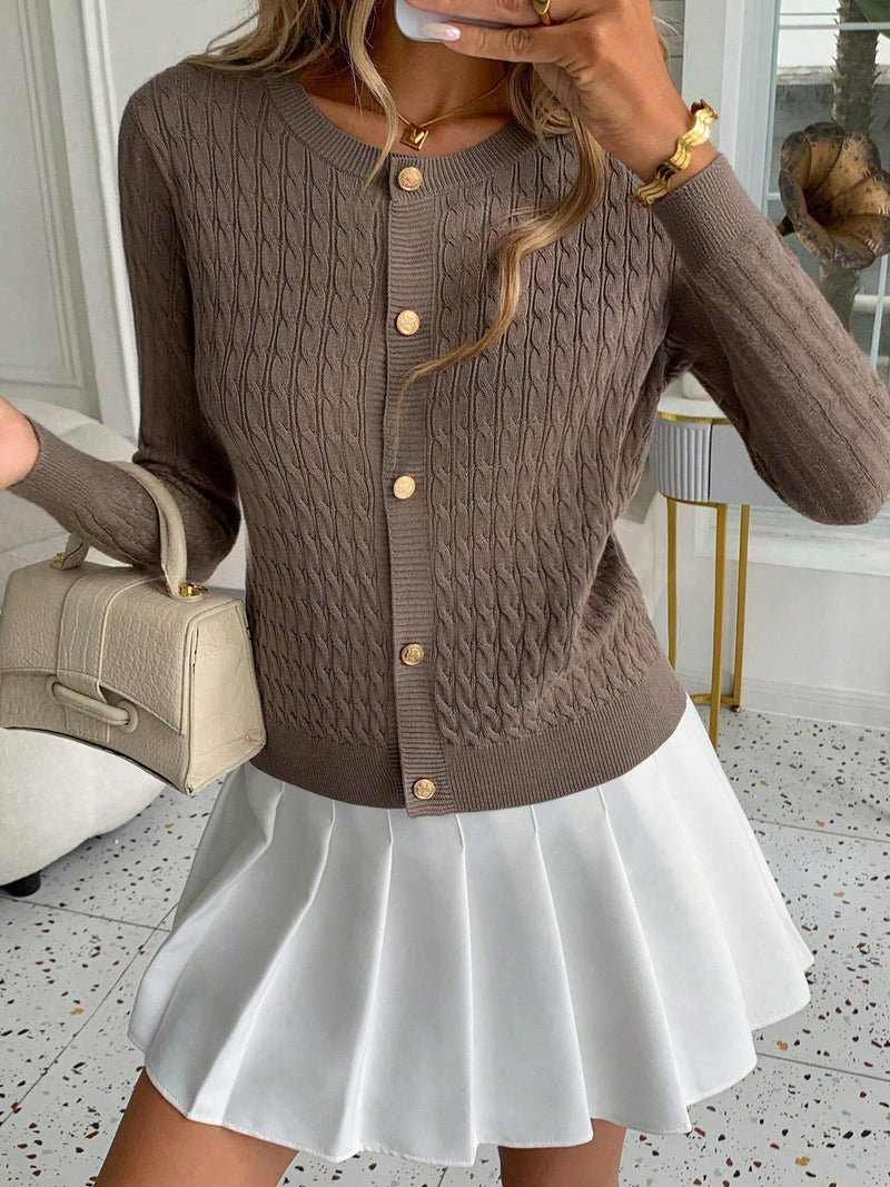 Taupe Cable Knit Cardigan