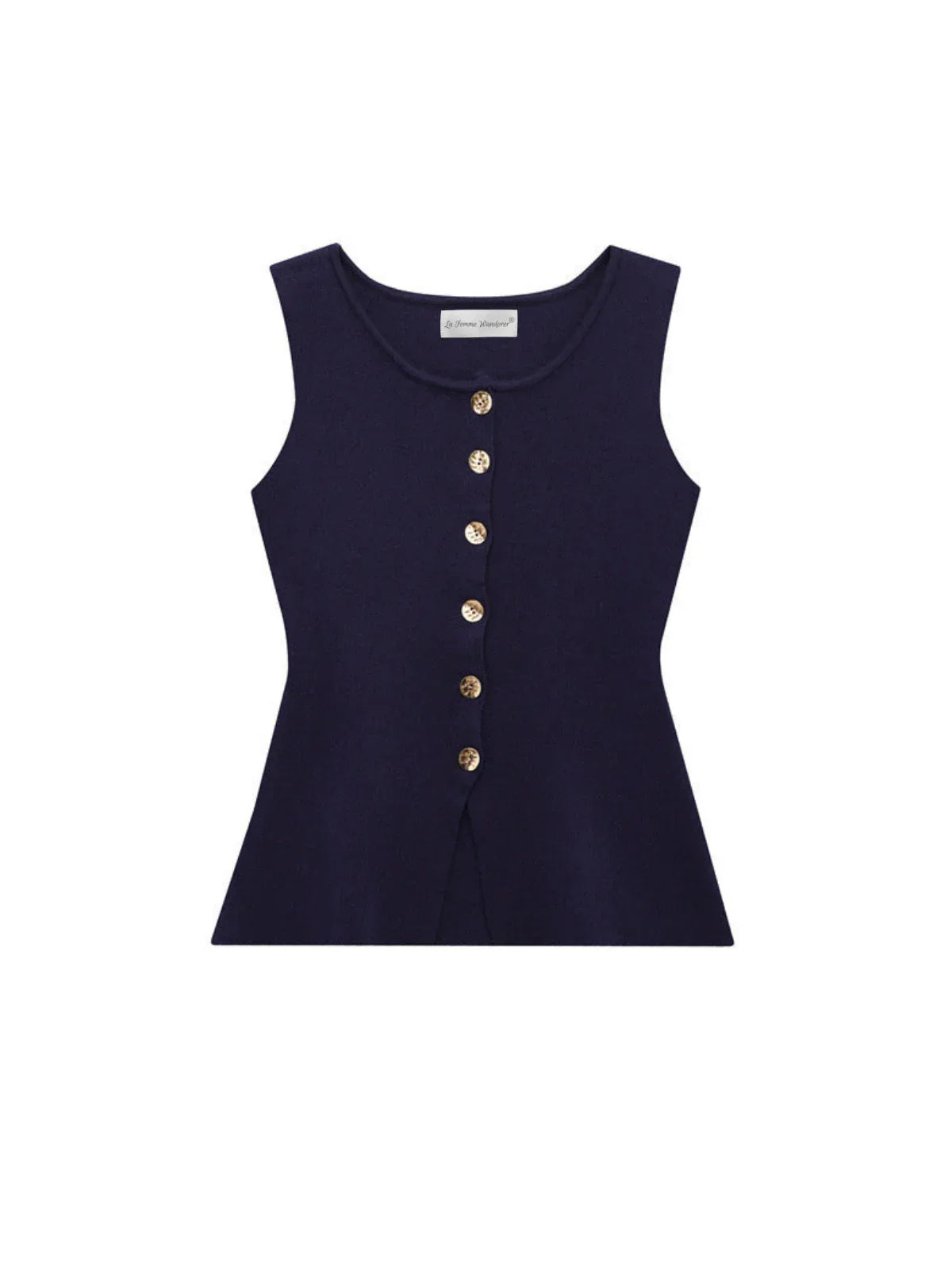 Sleeveless Square-Neck Buttoned Top With Split Hem - LA FEMME WANDERER