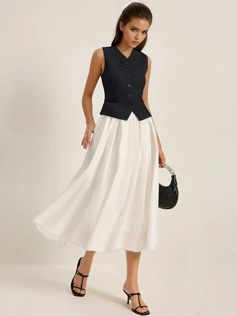 Casual Slim Fit High Waist Pleated Skirt