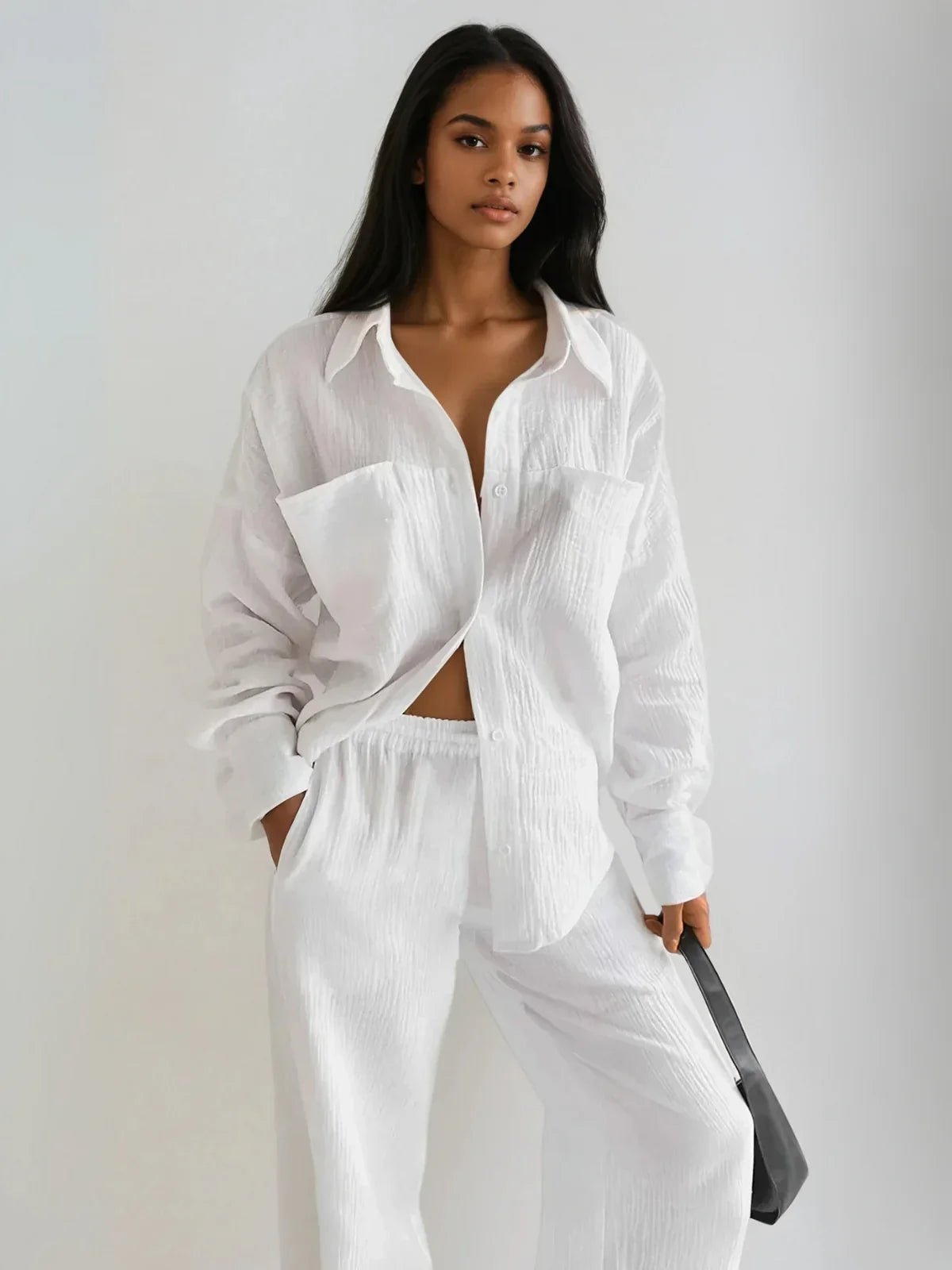 Casual Loose Minimalist Cotton Shirt & Pants Matching Set - LA FEMME WANDERER