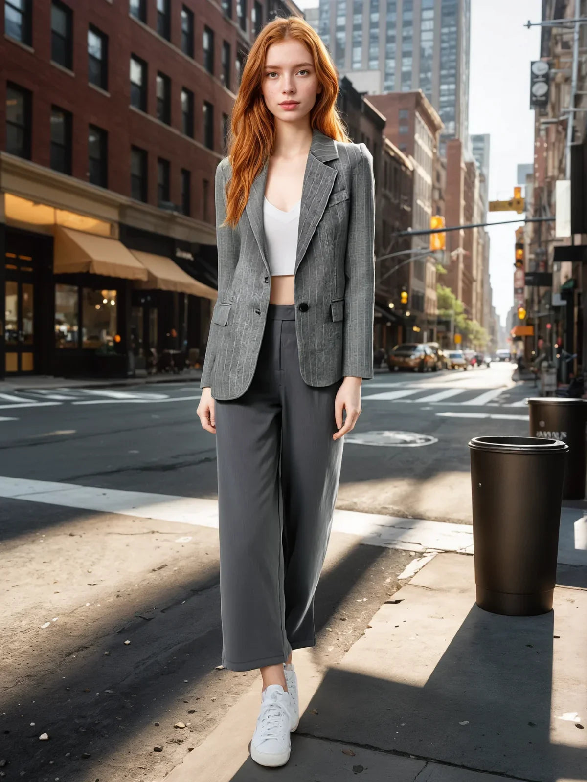 Wool Blend Oversized Pinstripe Lapel Blazer - LA FEMME WANDERER