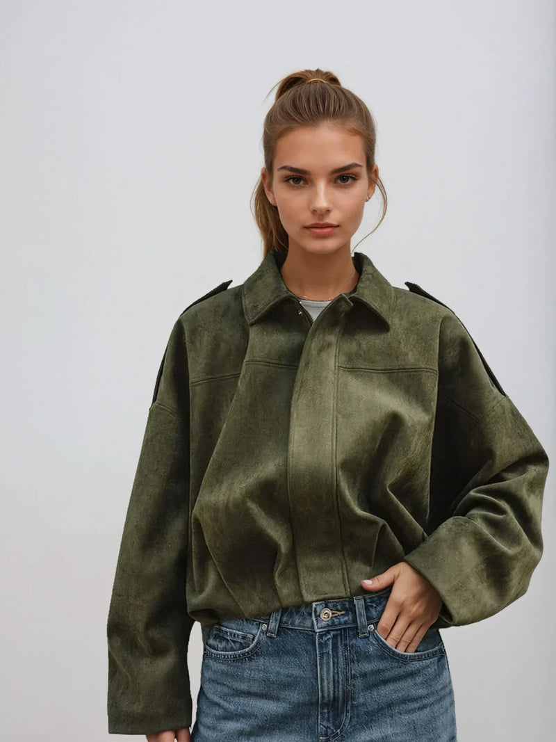 Kurtka pilotka z teksturowanego zamszu premium z rękawami typu nietoperz