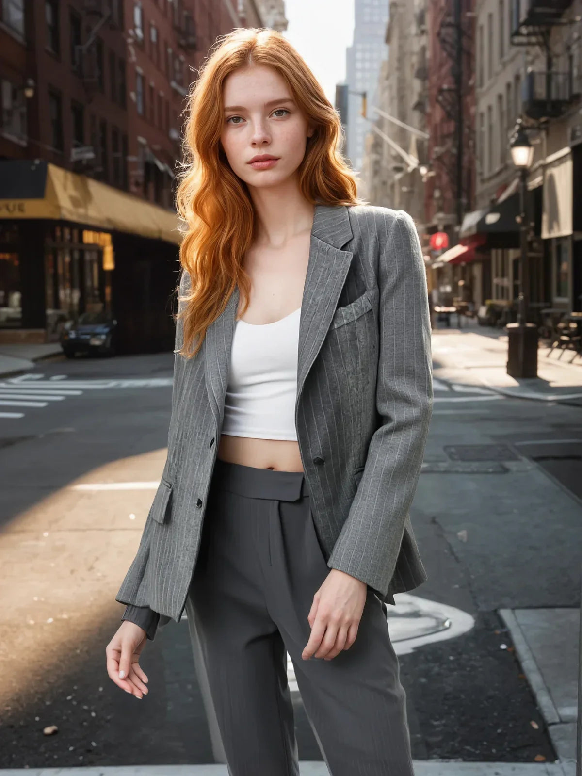 Wool Blend Oversized Pinstripe Lapel Blazer - LA FEMME WANDERER