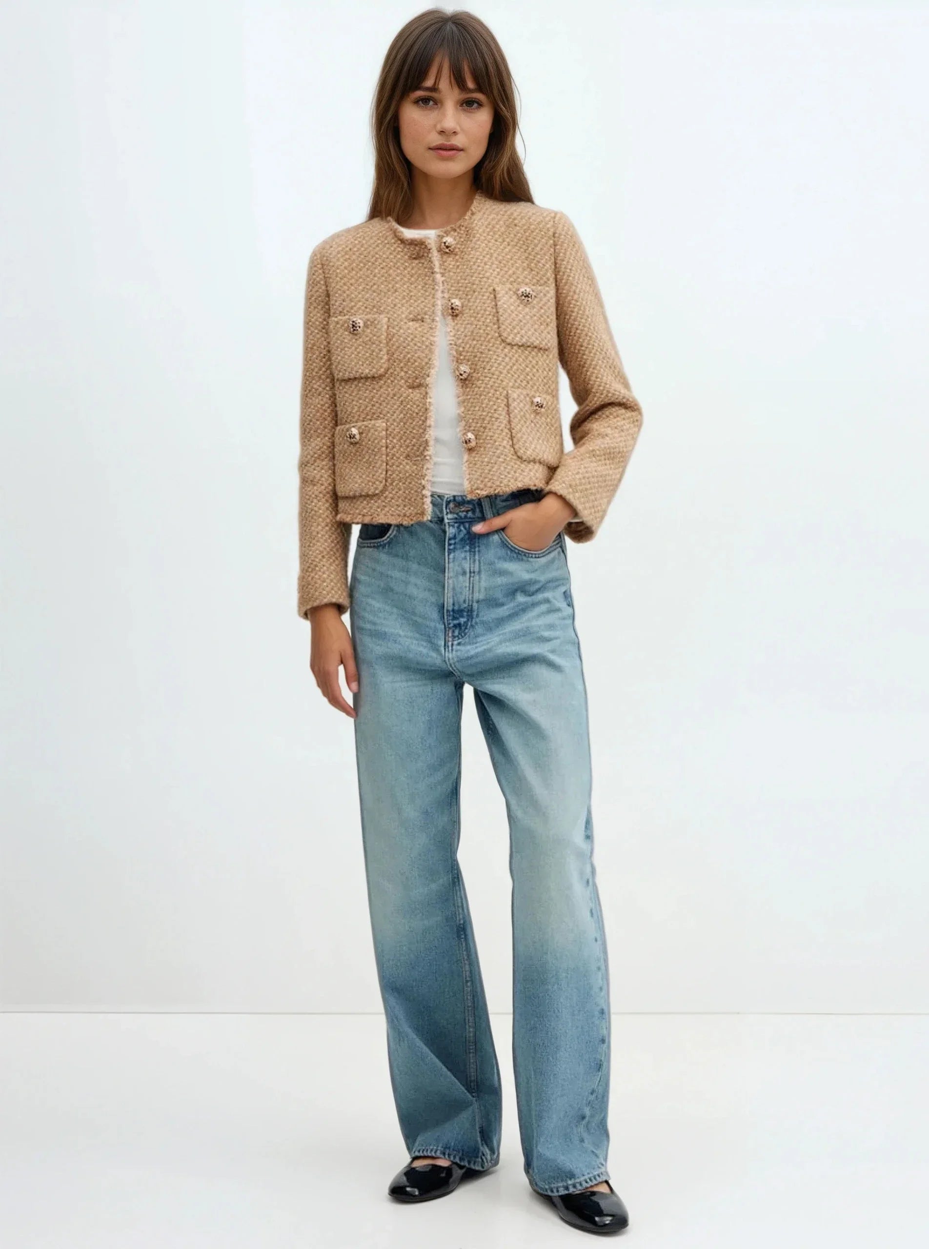Round Neck Single-breasted Long Sleeve Woolen Coat - LA FEMME WANDERER