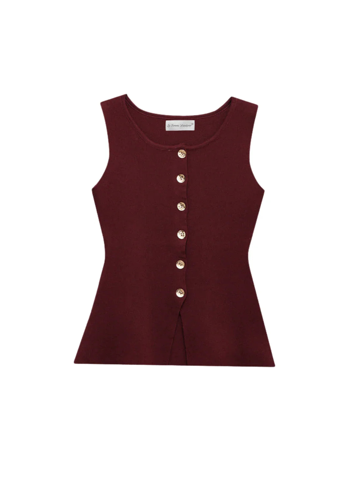 Sleeveless Square-Neck Buttoned Top With Split Hem - LA FEMME WANDERER