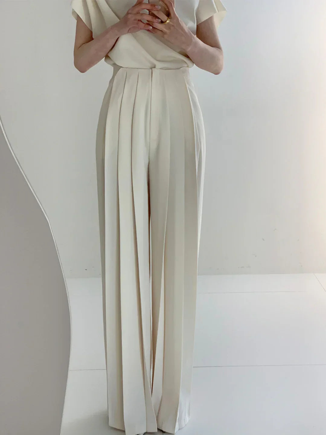 Pleated High Waist Wide Leg Pants Loose Straight Pants - LA FEMME WANDERER