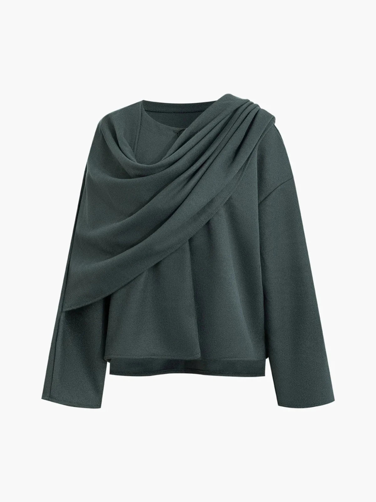 Asymmetrical Round Neck Knit Coat With Scarf - LA FEMME WANDERER