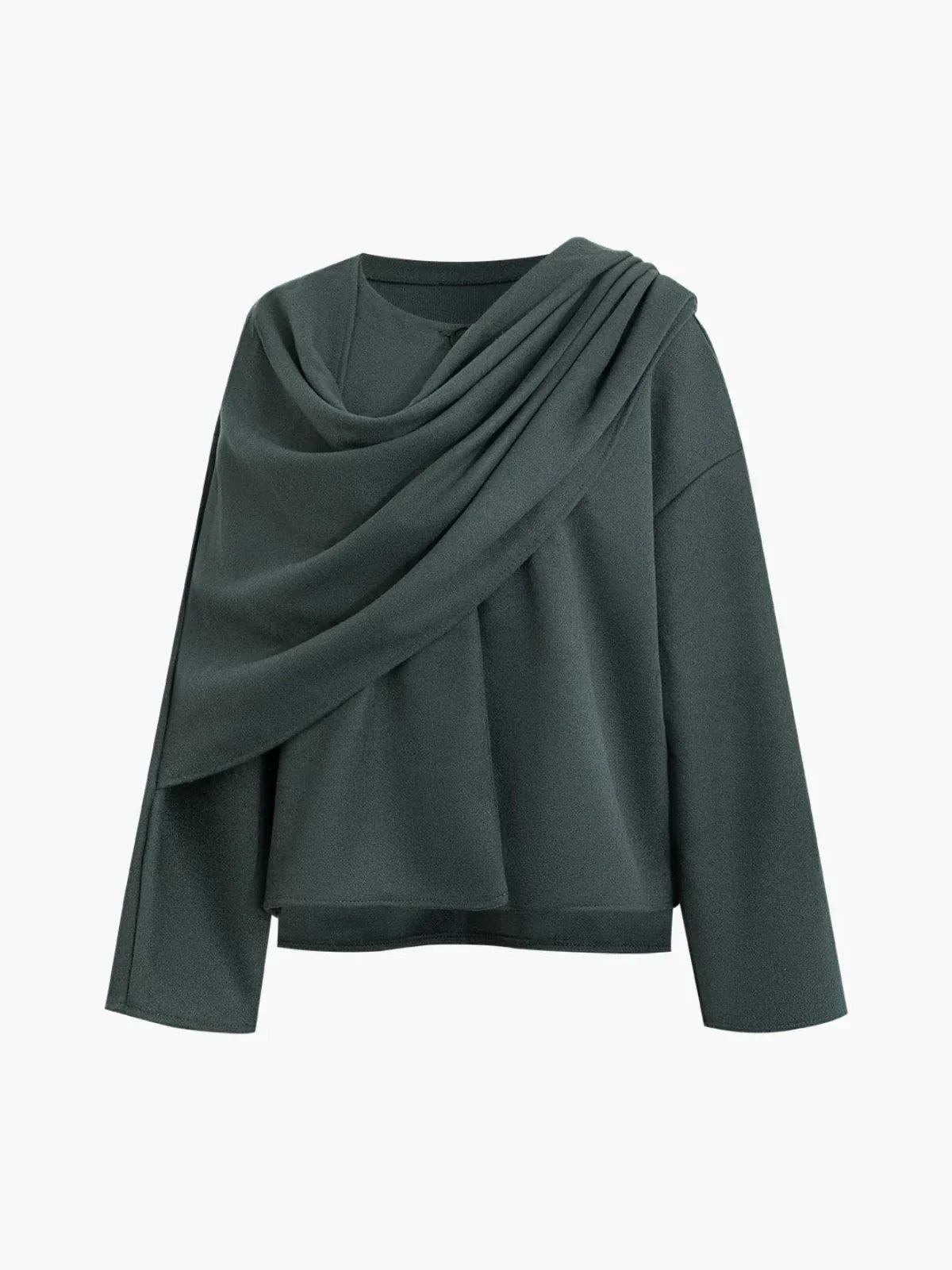 Asymmetrical Round Neck Knit Coat With Scarf - LA FEMME WANDERER