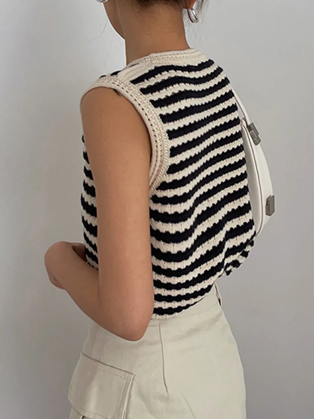 Classy Stripe Crochet Sweater Vest - LA FEMME WANDERER