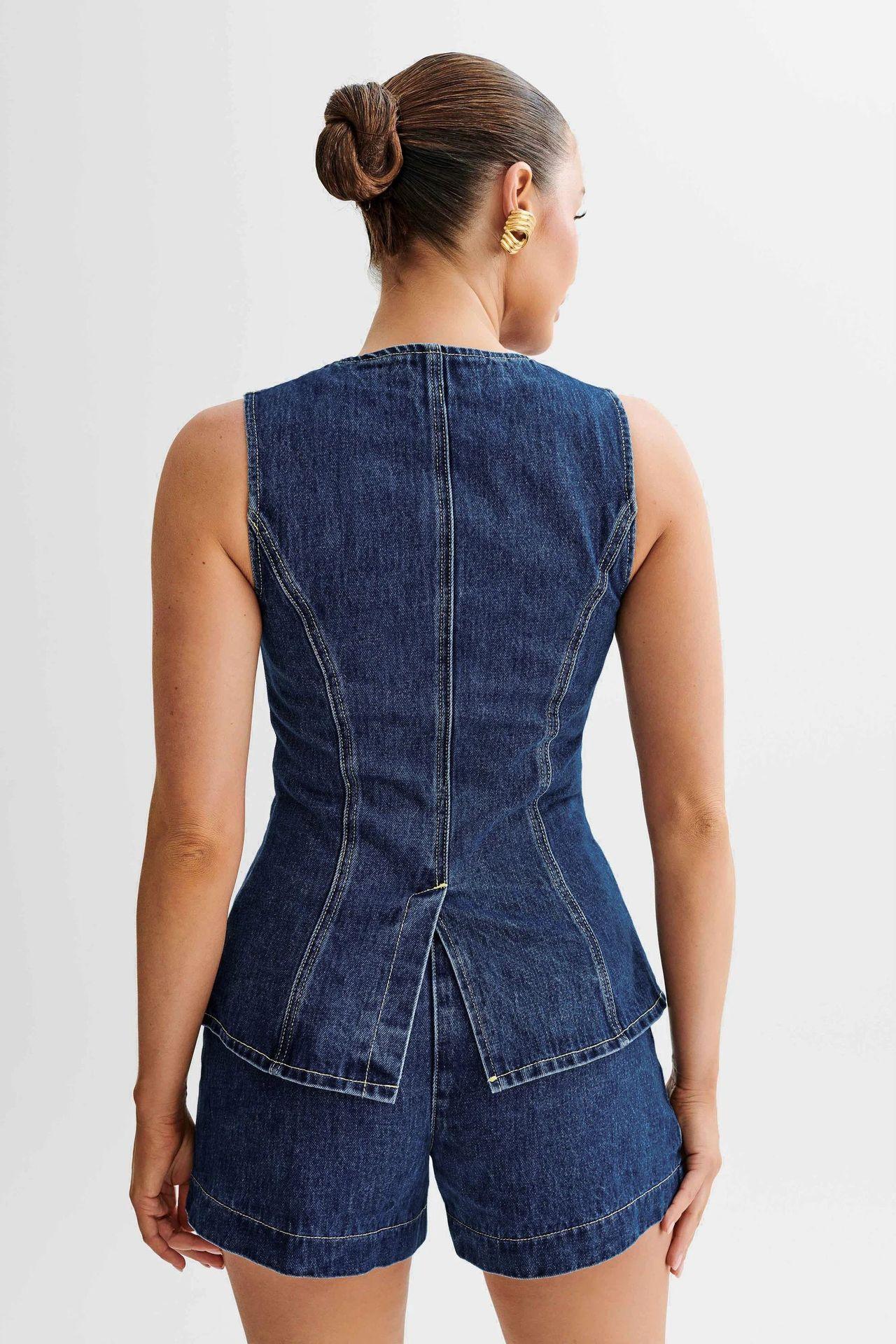 Denim Vest & Shorts Matching Suit - LA FEMME WANDERER