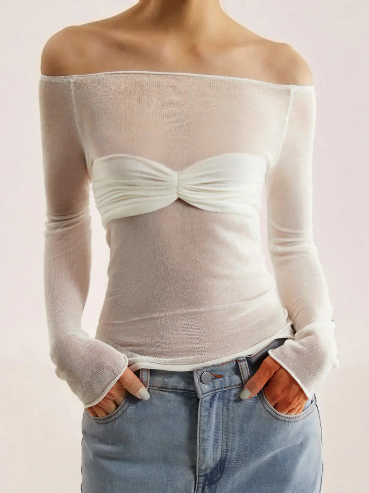 Nostalgia Off-Shoulder Mesh Long Sleeve Shirt - LA FEMME WANDERER