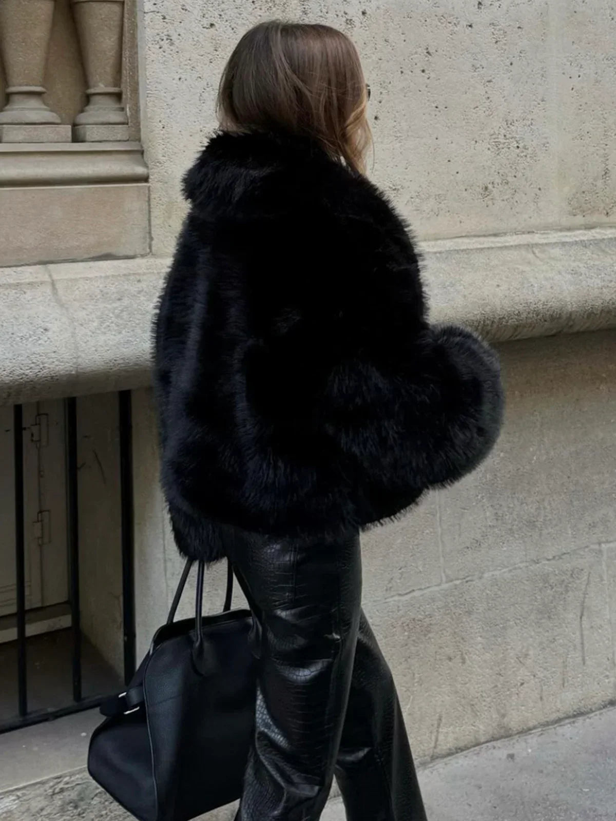 Solid Faux Fur Collar Jacket - LA FEMME WANDERER