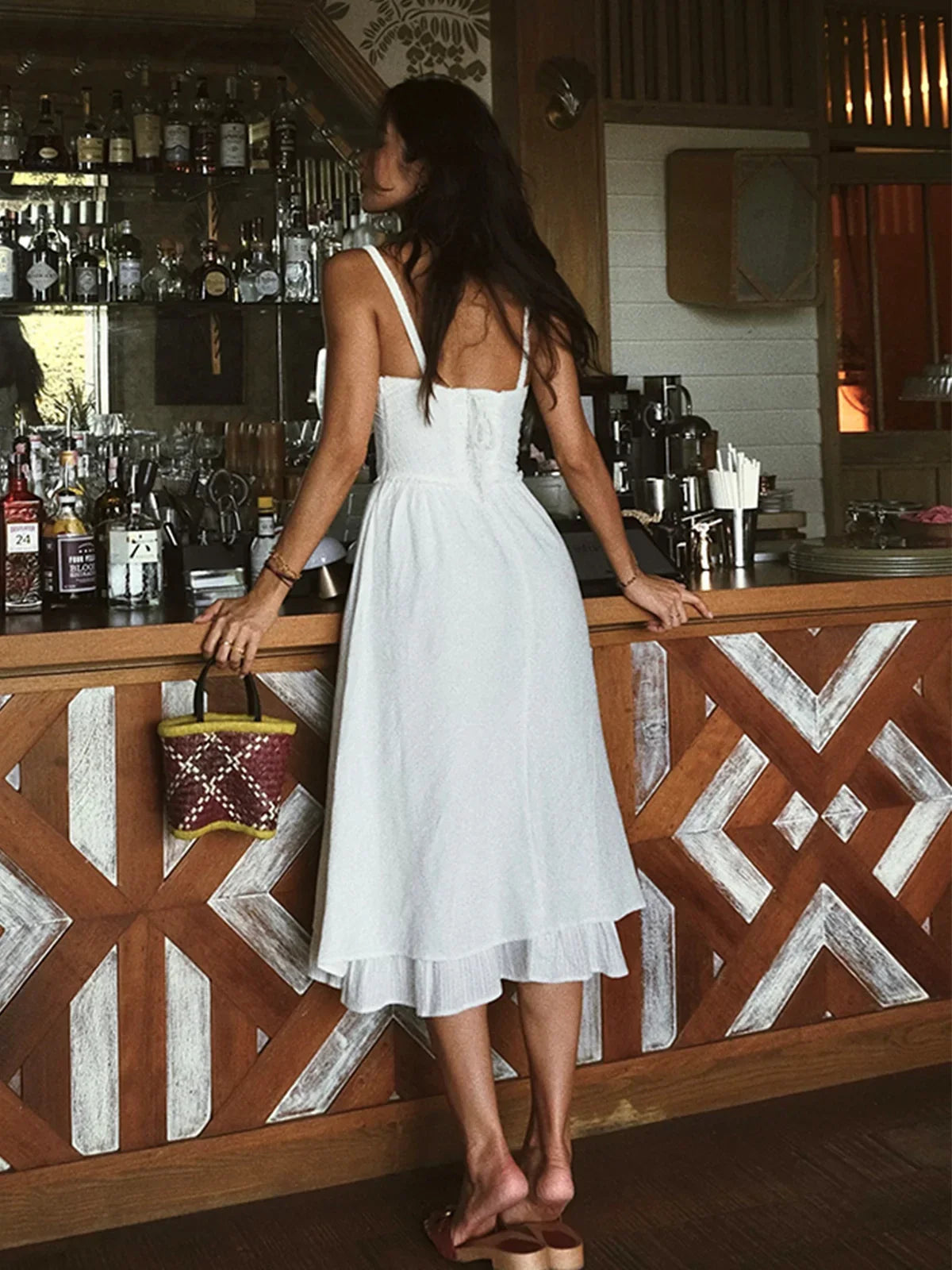 Ruffle Hem Cami Plain Midi Dress - LA FEMME WANDERER