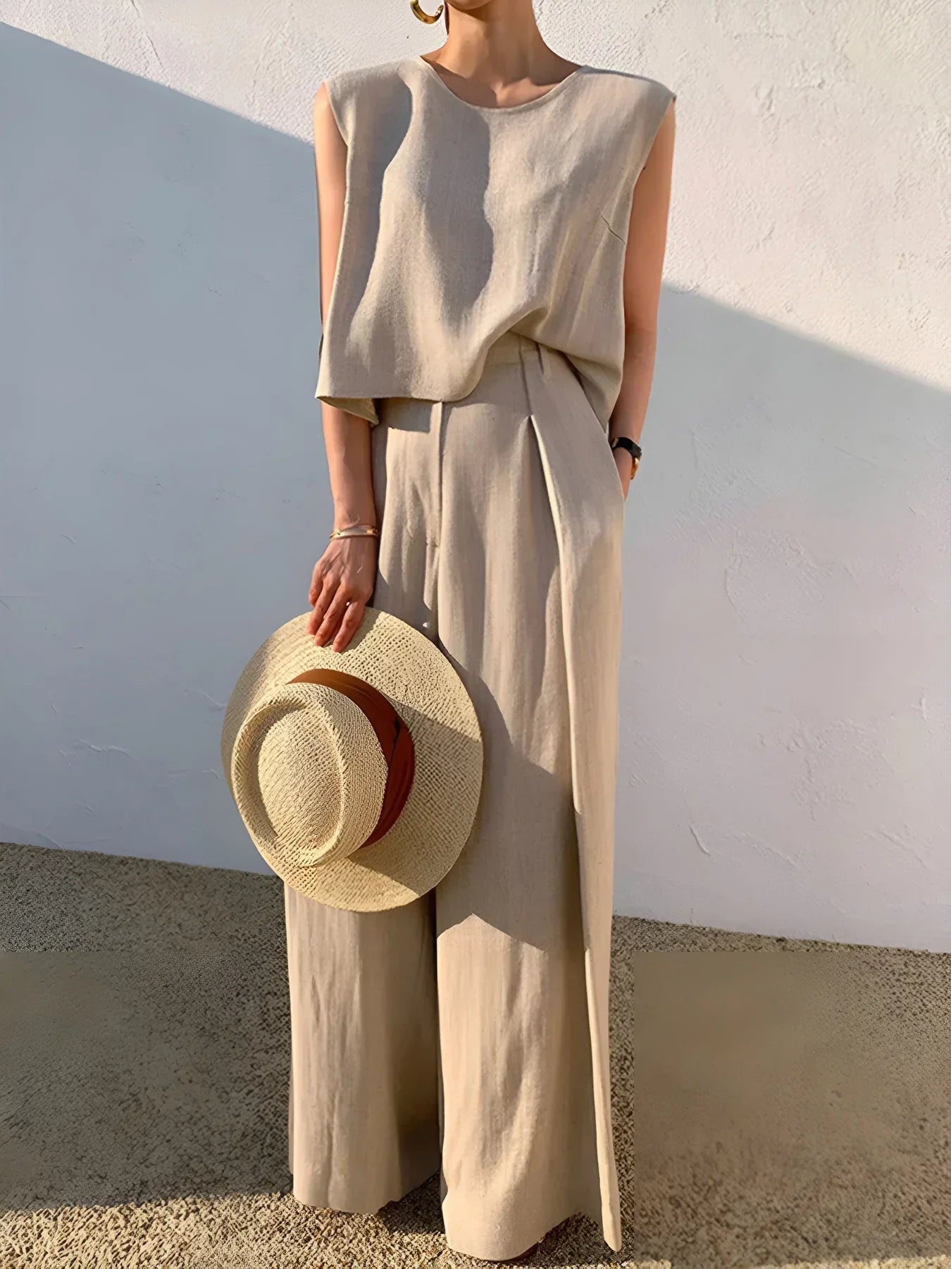 Linen Blends Casual Pants Matching Suit - LA FEMME WANDERER