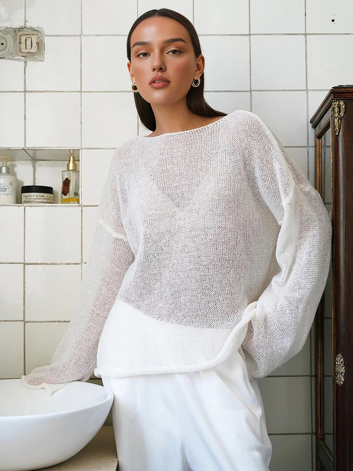 Hollow Draped Snug Knit Top - LA FEMME WANDERER