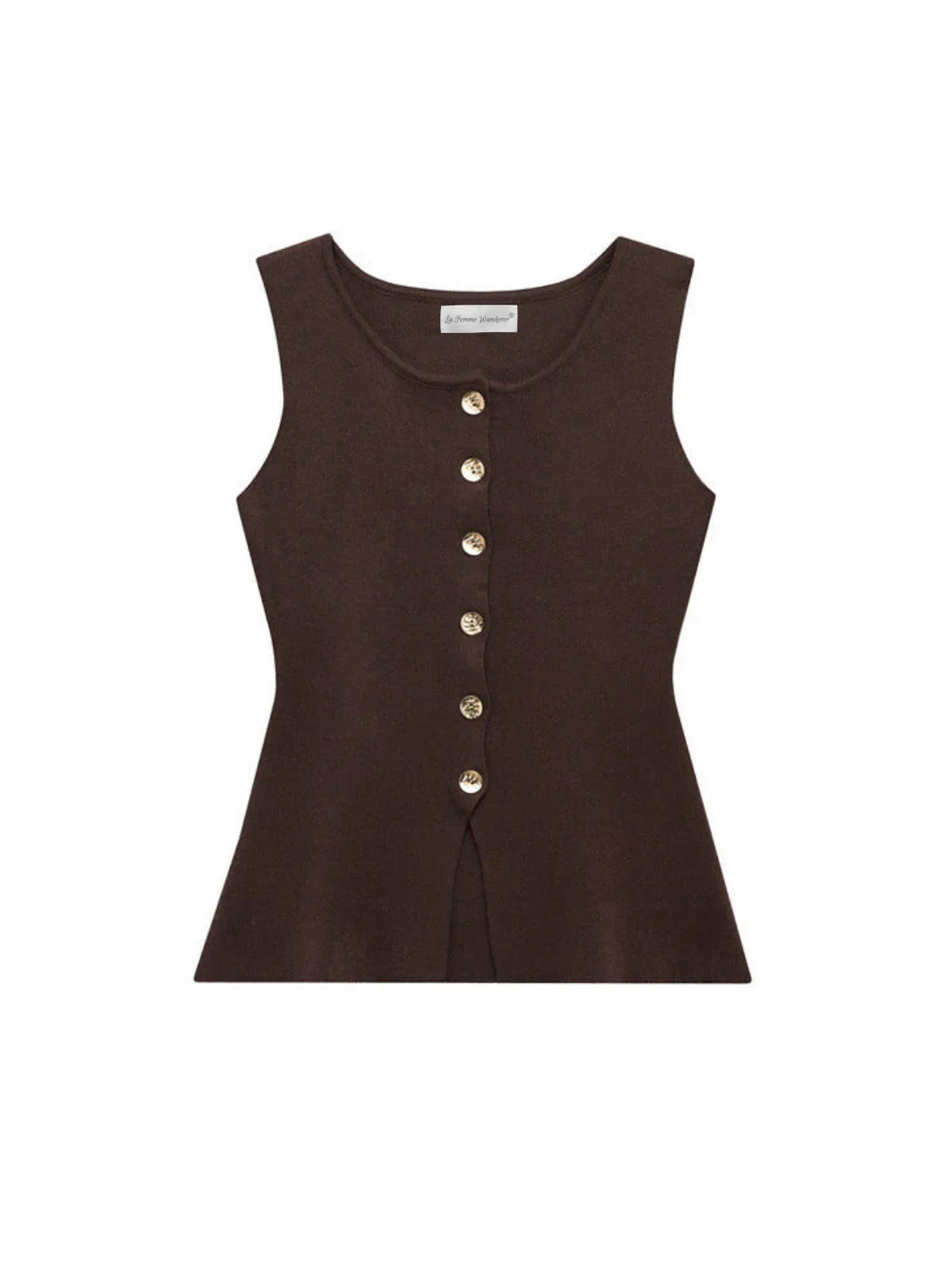 Sleeveless Square-Neck Buttoned Top With Split Hem - LA FEMME WANDERER