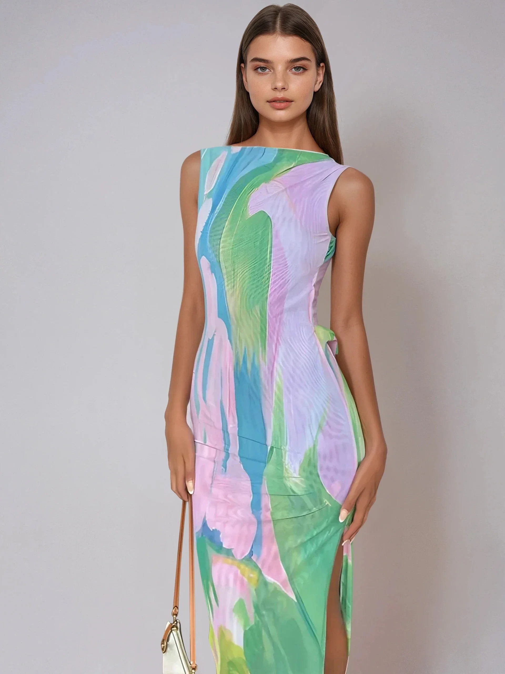 Monet Garden Print Sleeveless Long Dress - LA FEMME WANDERER