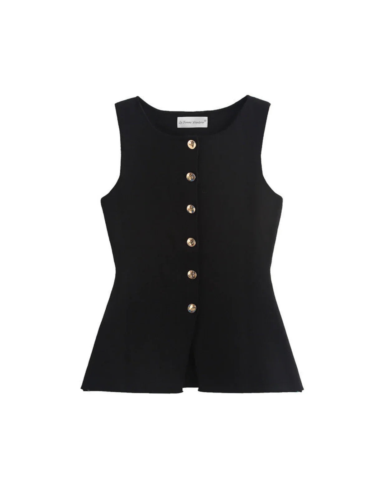 Sleeveless Square-Neck Buttoned Top With Split Hem - LA FEMME WANDERER