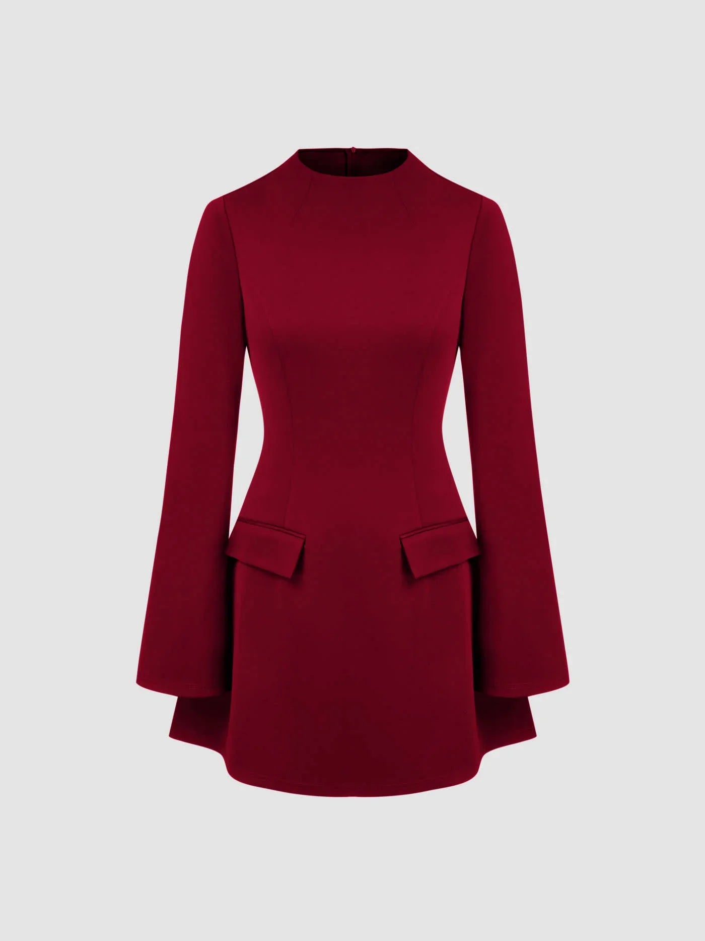 High Neck Solid Long Sleeve Mini Dress - LA FEMME WANDERER