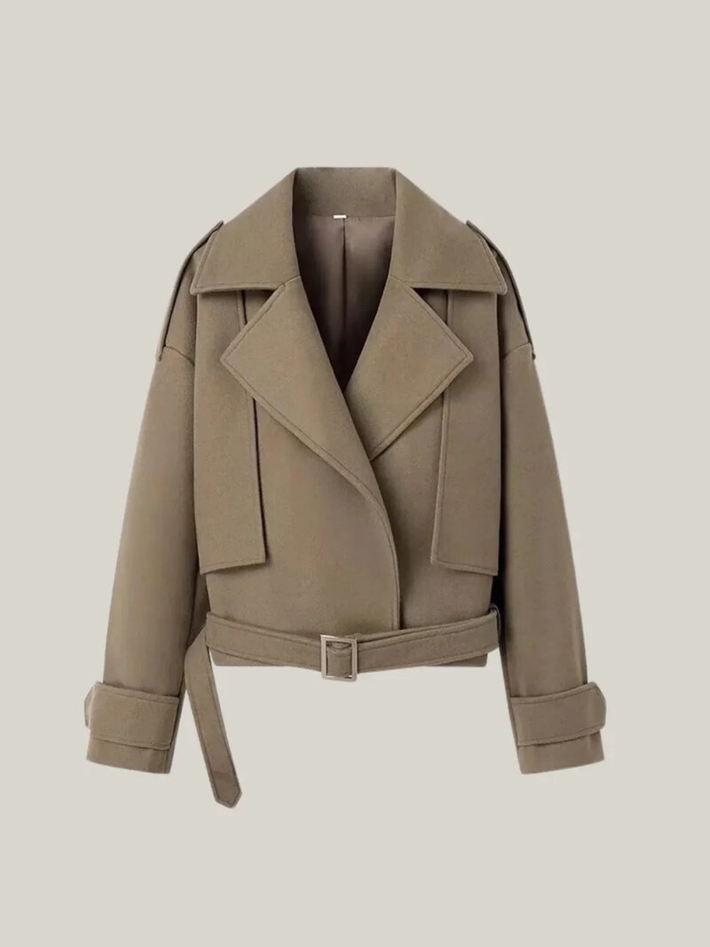 Belted Collar Wool Blend Coat