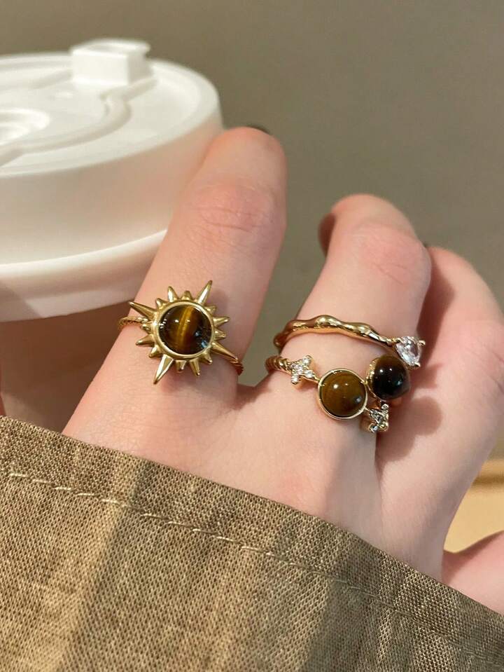 Golden Eclipse 3-Piece Ring Set