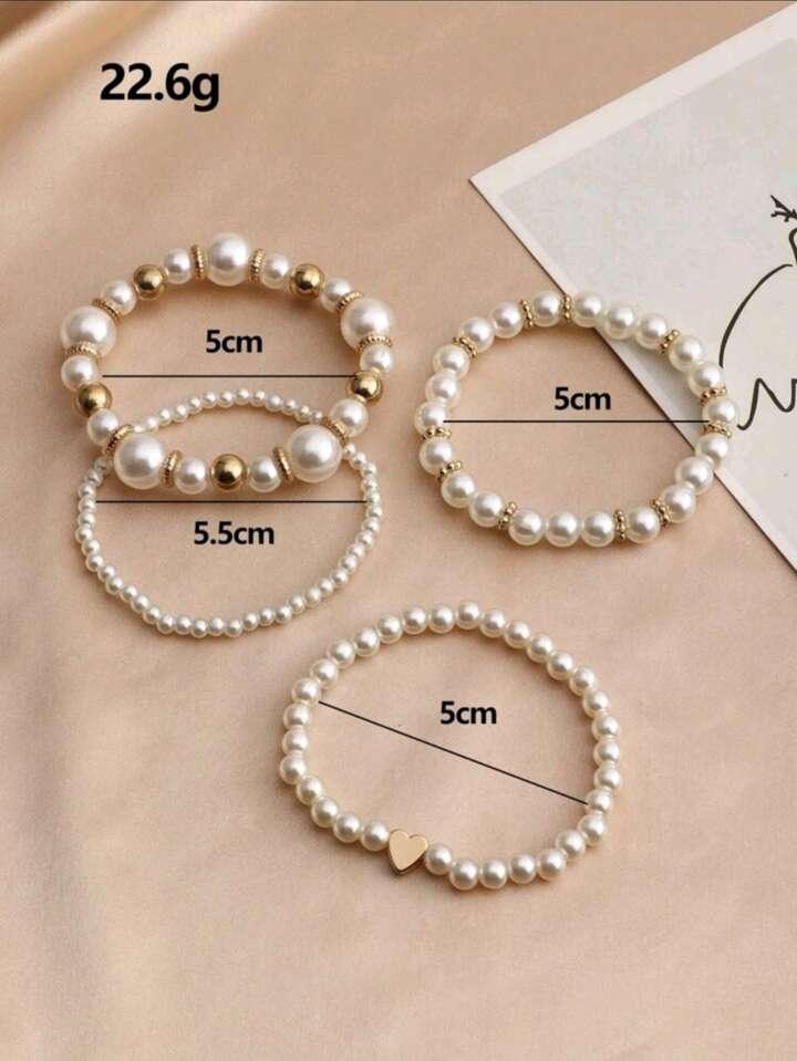 All-match Faux Pearl 4-piece Bracelet - LA FEMME WANDERER