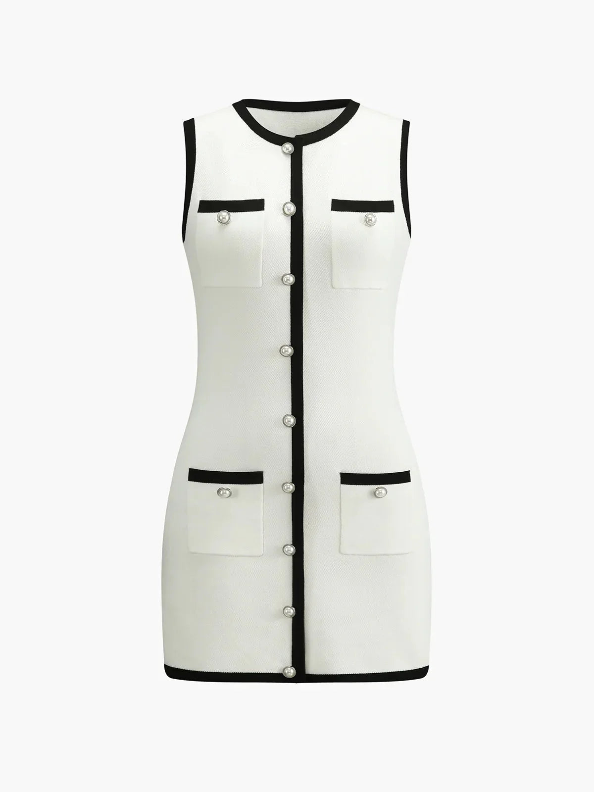 Multi Pocket Button Sleeveless Short Sweater Dress - LA FEMME WANDERER