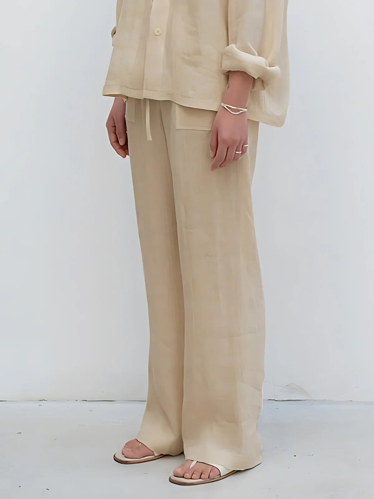 Linen High Waist Straight-Leg Pants - LA FEMME WANDERER