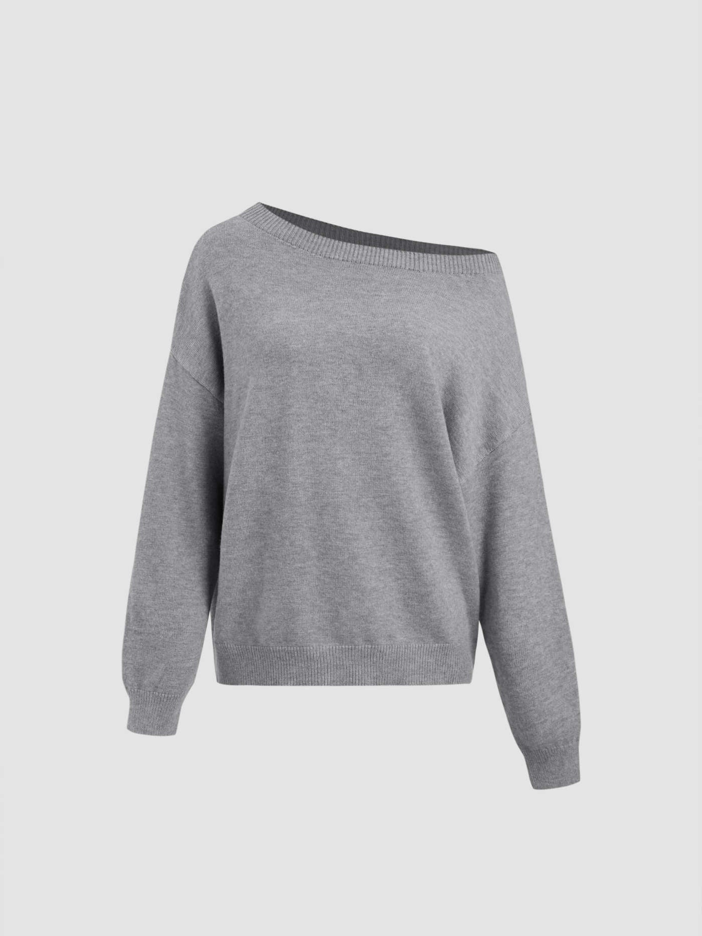 Knit Asymmetrical Neck Oversized Sweater - LA FEMME WANDERER