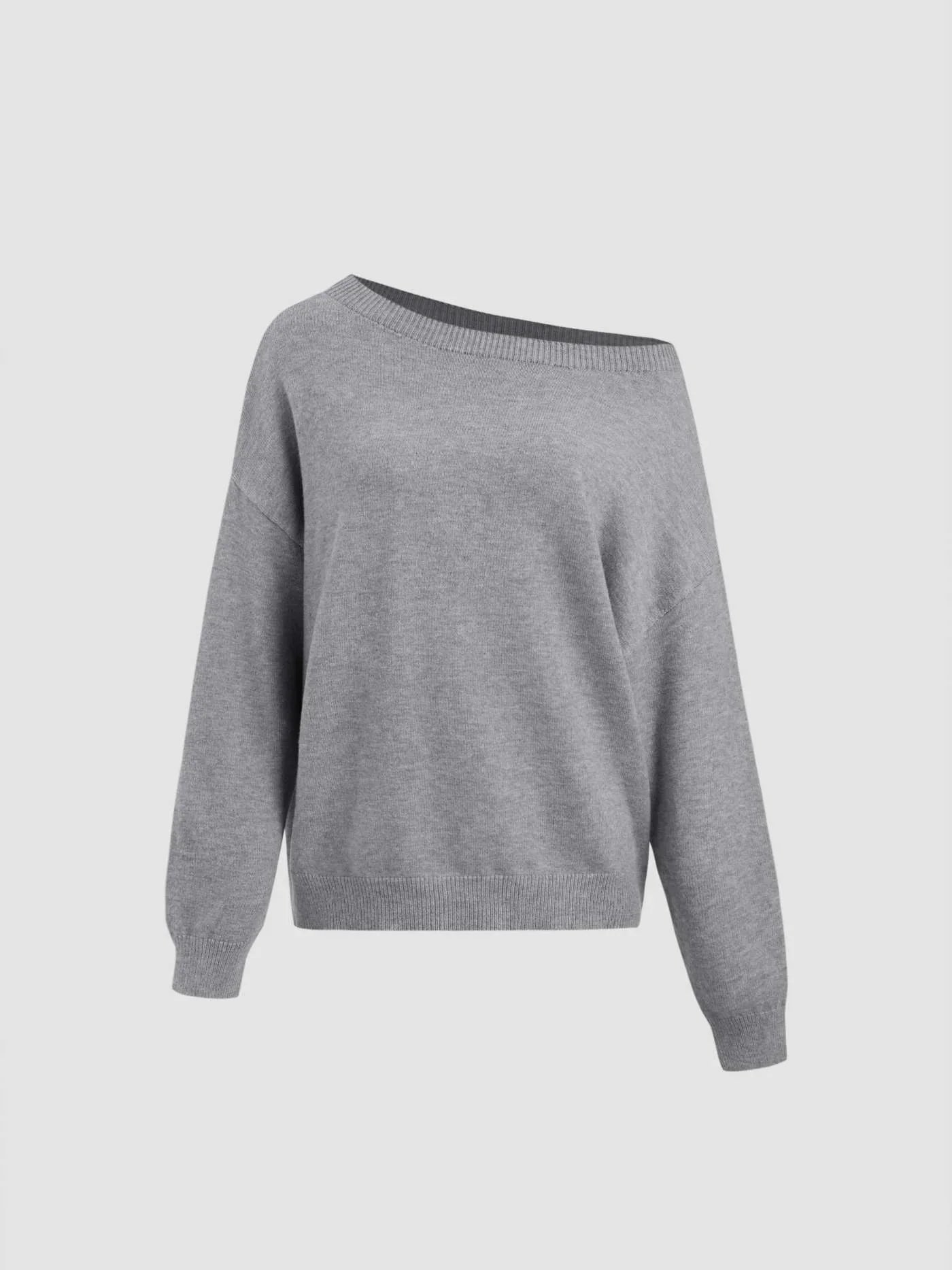 Knit Asymmetrical Neck Oversized Sweater - LA FEMME WANDERER