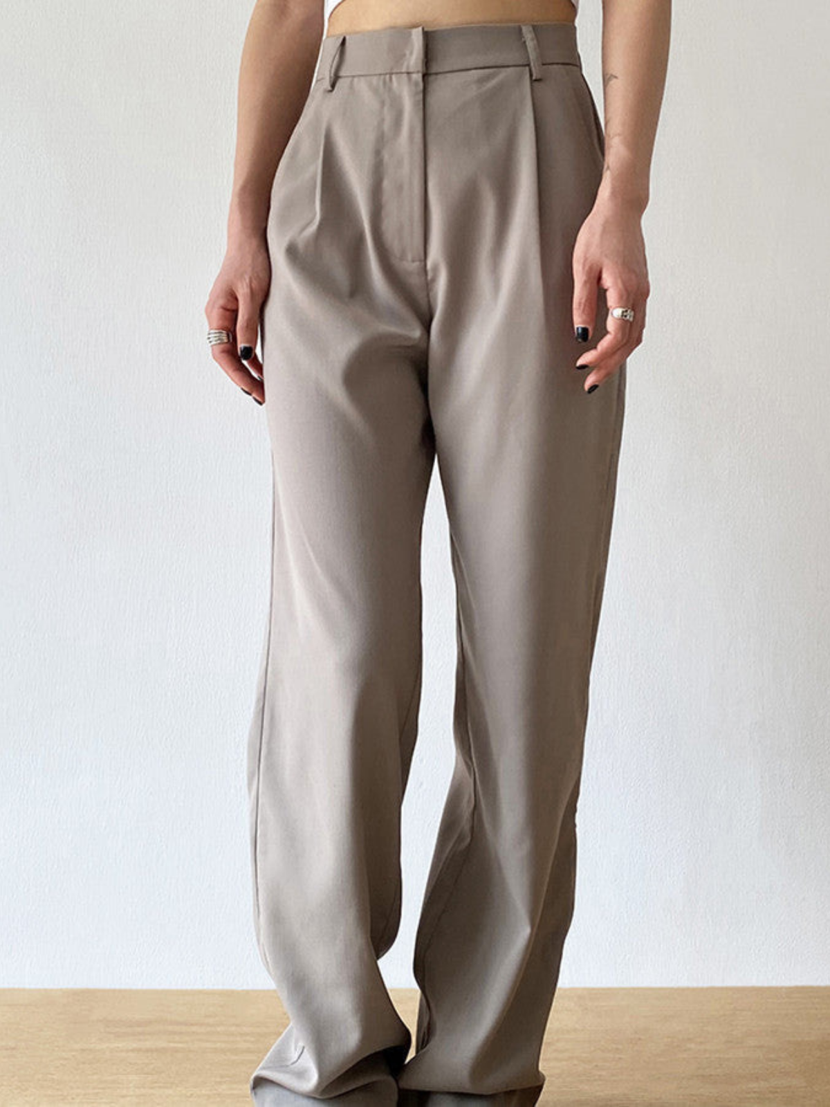 Taupe Knitted Casual Trousers - LA FEMME WANDERER