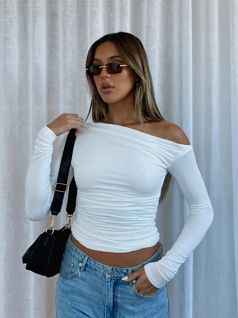 Effortless Style Long Sleeve One-shoulder Top - LA FEMME WANDERER