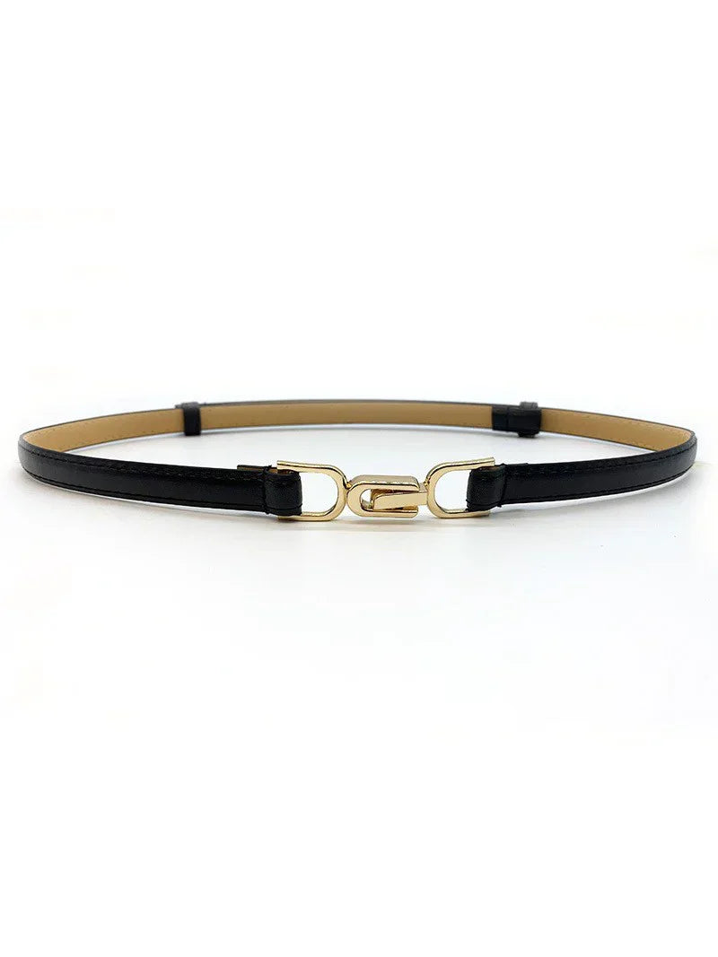Minimalist Black Waist Belt with Gold Chain-Link Detail