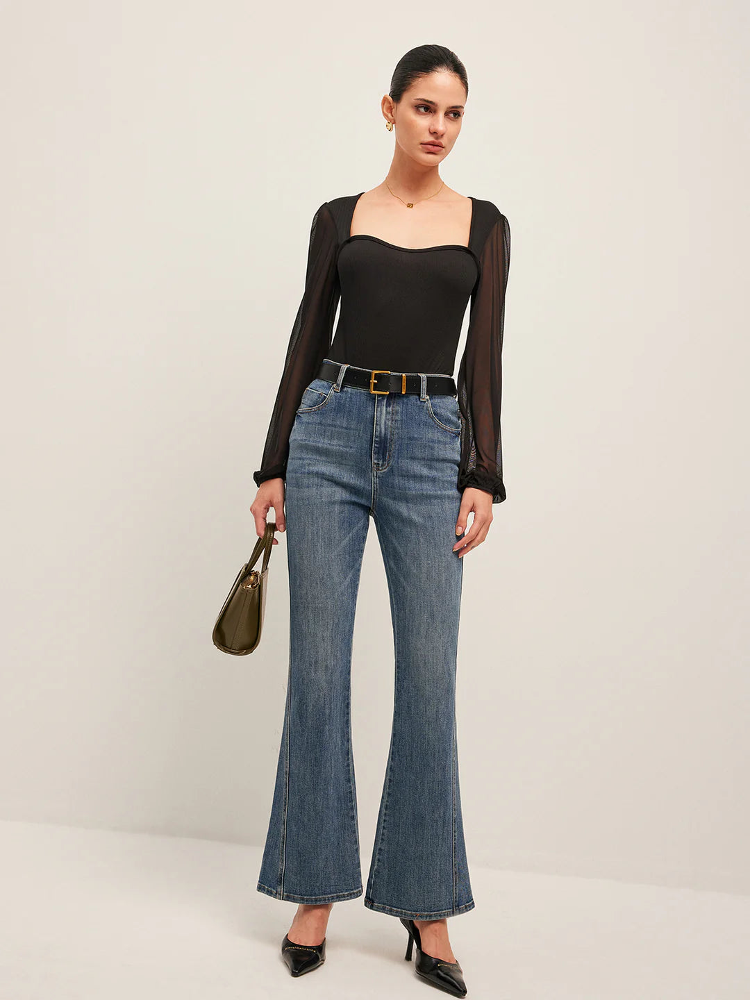 Casual Style Flared Mid-Waisted Skinny Jeans - LA FEMME WANDERER