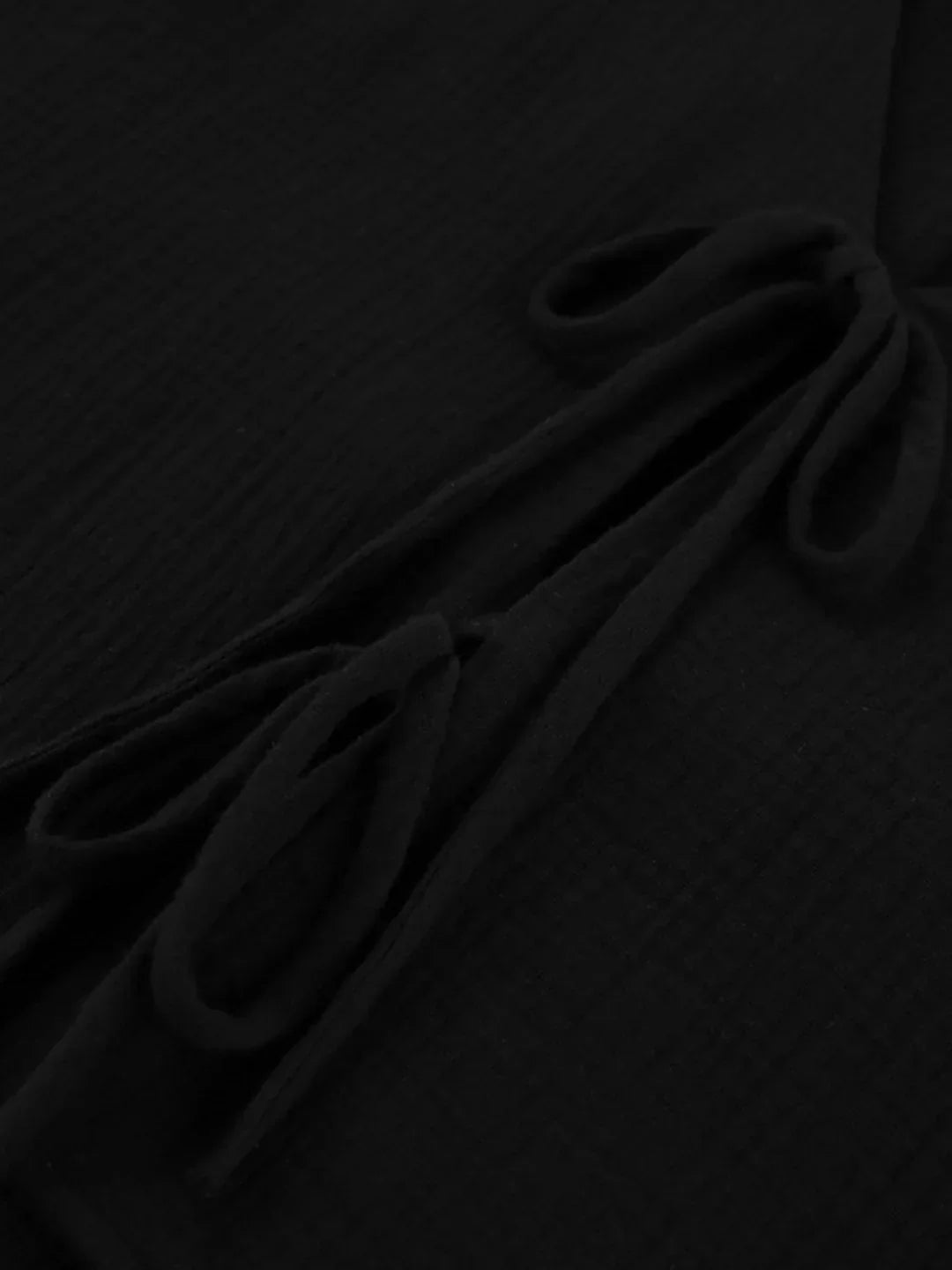 Cotton Tie-Front Long Sleeve Shorts Matching Set - LA FEMME WANDERER