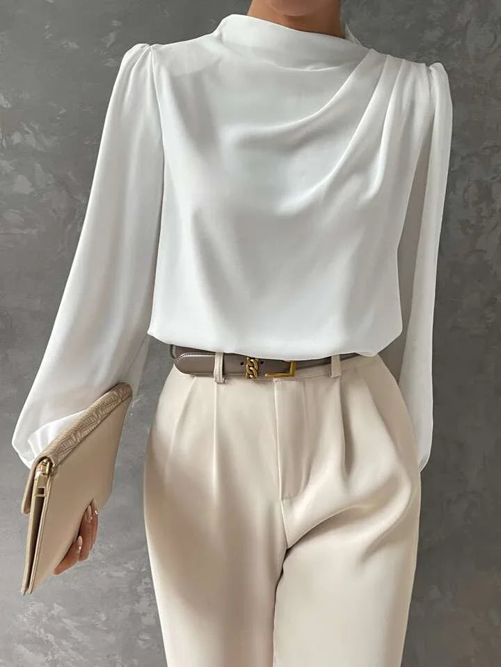 Elegant Bishop Sleeve Draped Top - LA FEMME WANDERER