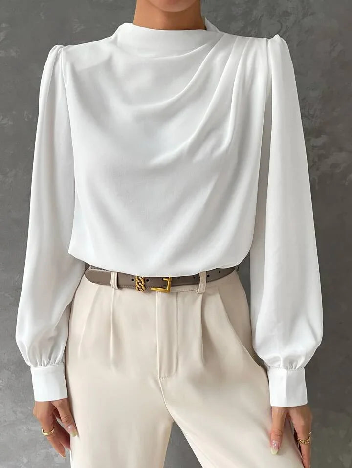 Elegant Bishop Sleeve Draped Top - LA FEMME WANDERER