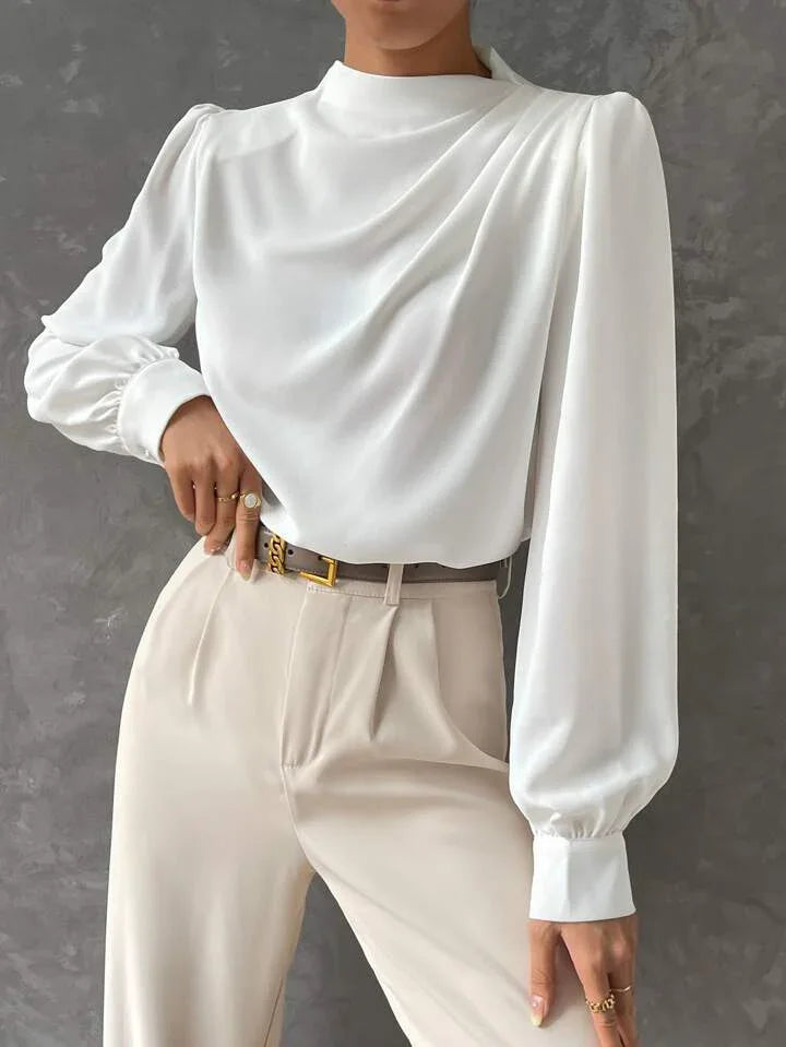 Elegant Bishop Sleeve Draped Top - LA FEMME WANDERER