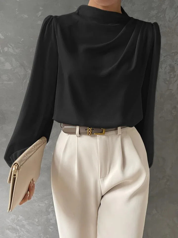 Elegant Bishop Sleeve Draped Top - LA FEMME WANDERER