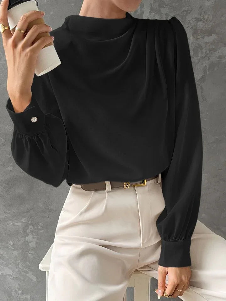 Elegant Bishop Sleeve Draped Top - LA FEMME WANDERER