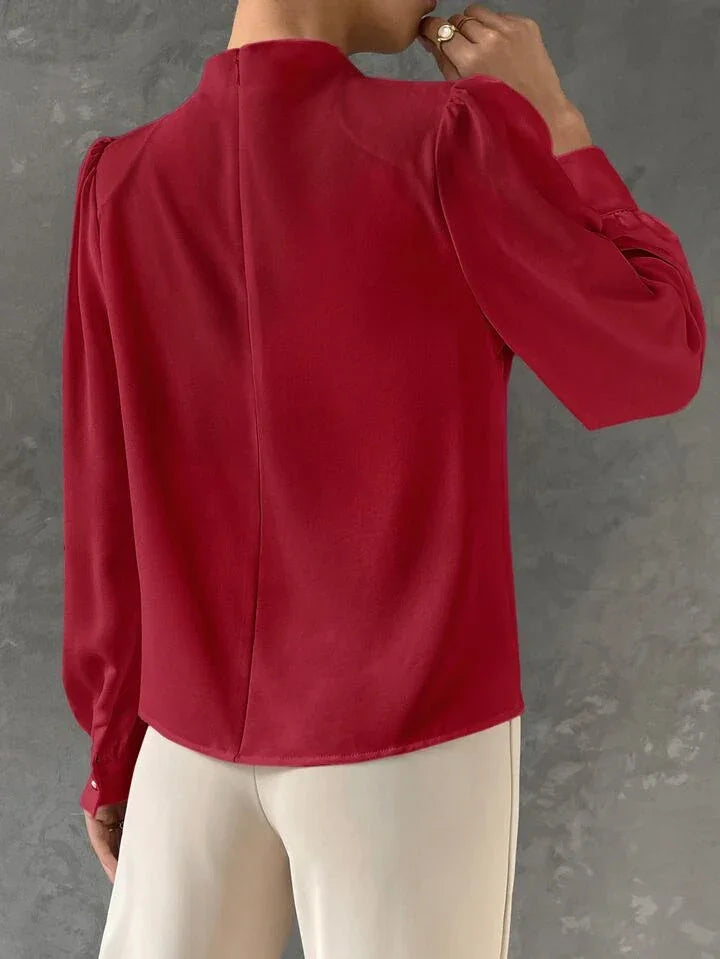 Elegant Bishop Sleeve Draped Top - LA FEMME WANDERER
