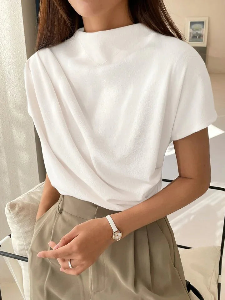 Casual Chic Solid Color Funnel Neck Blouse - LA FEMME WANDERER
