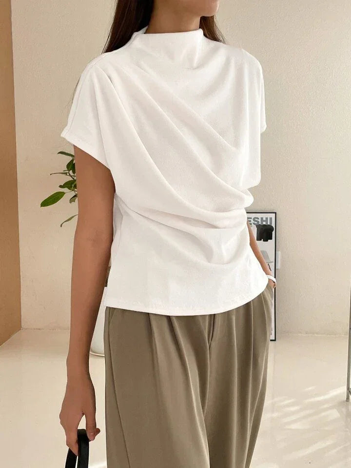 Casual Chic Solid Color Funnel Neck Blouse - LA FEMME WANDERER