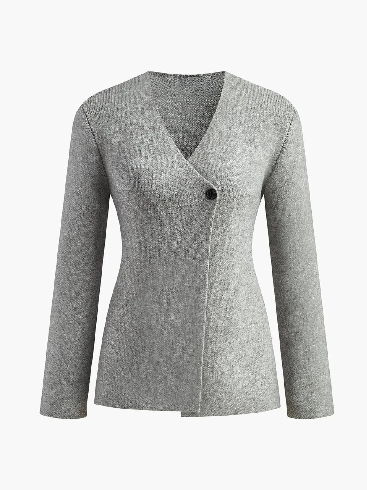 Plain V-Neck Button Soft Knit Top - LA FEMME WANDERER