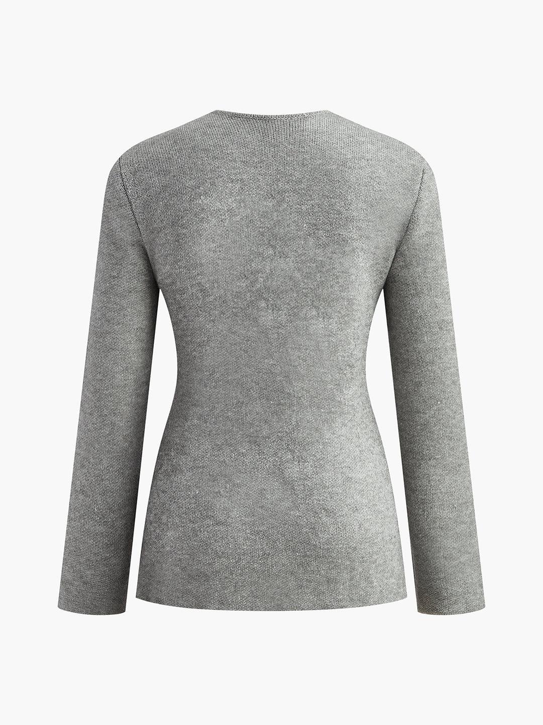 Plain V-Neck Button Soft Knit Top - LA FEMME WANDERER