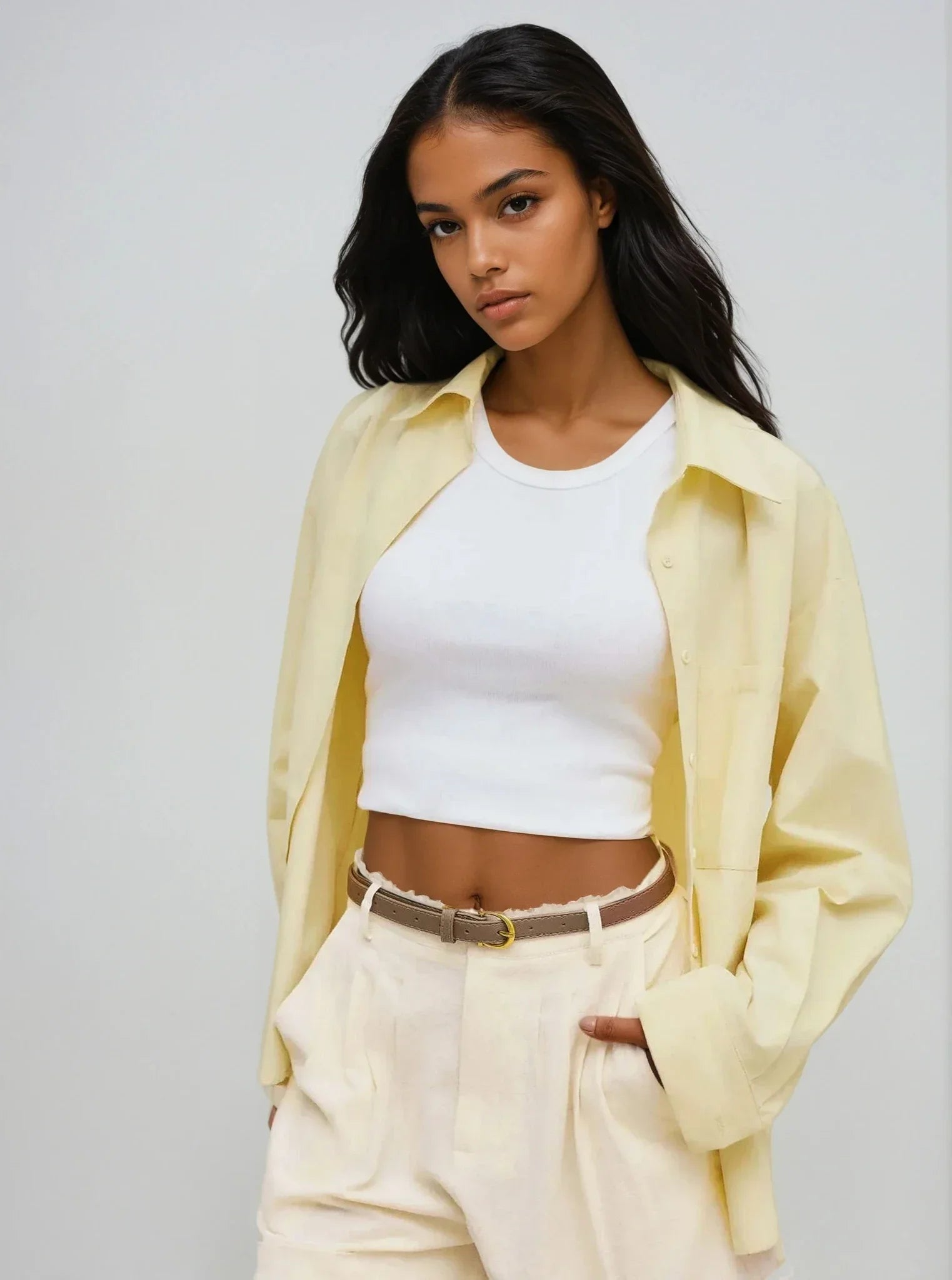 Cotton Collar Solid Long Sleeve Shirt - LA FEMME WANDERER