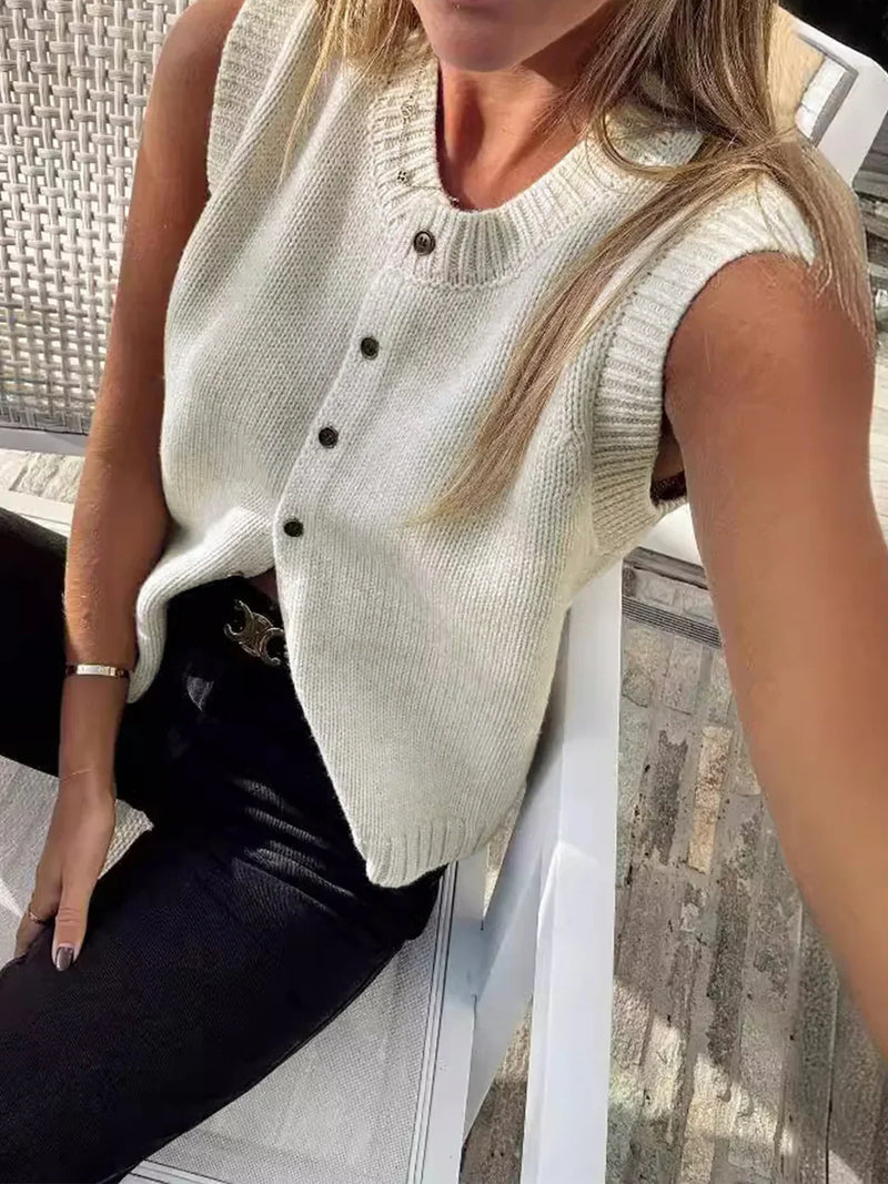 Single-breasted Casual Button Up Sweater Vest