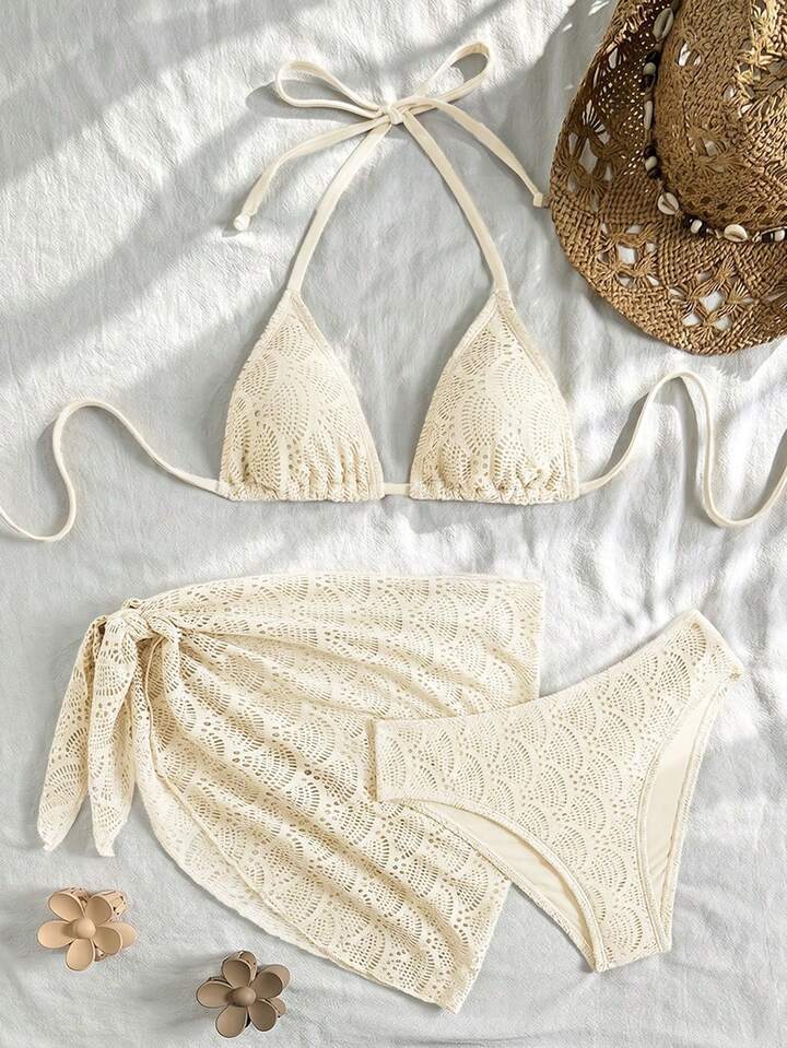 Crochet Swimwear Set – Triangle Bikini and Cover Up